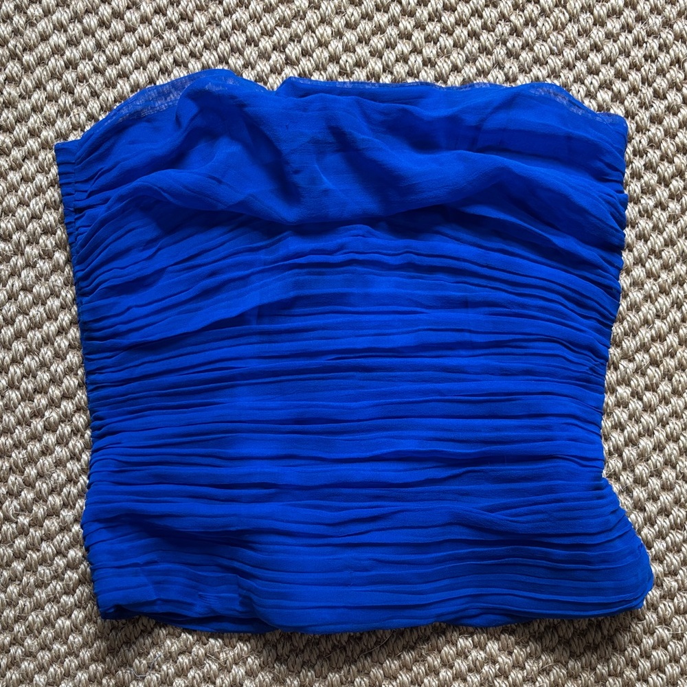Flores & Flores Cobalt Blue Strapless Ruched Silk Top Size 8